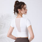 ヨガtシャツ  ヨガトップス カップ付き 揺れない へそ出し シースルー 通気性 ショート丈 セクシー ラウンドネック 全3色 ワイヤーなし 半袖 二の腕カバー 背中が可愛い カーブ 幅広ヘム スポーツ フィットネス ジム ピラティス ランニング  速乾 快適 可愛い 細見え ひんやり きれいめ S-L