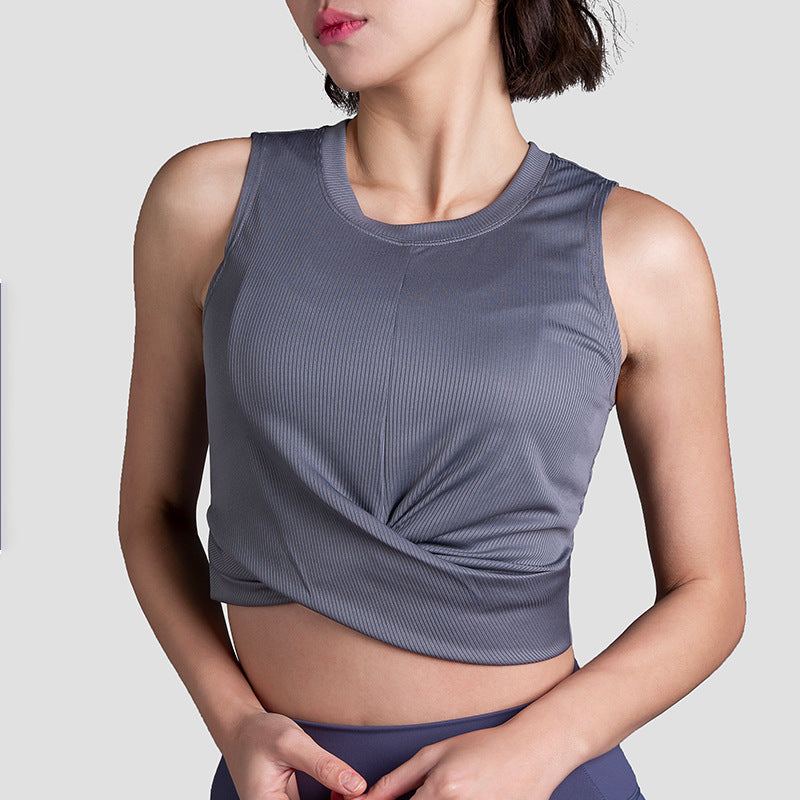 Yoga tops, tank tops, round neck, 5 colors, breathable, loose fitting, quick drying, cross hem, running, fitness, sports, daily use, feminine, stylish, luxurious, S~XL