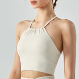 Yoga tops, bra tops, U-neck, frills, with cups, back cross, stretch, no shaking, open back, belly button exposed, 6 colors, breathable, sweat absorbent, quick drying, super big, padded, slimming, slim, cute for adults, sports, fitness, S~XL