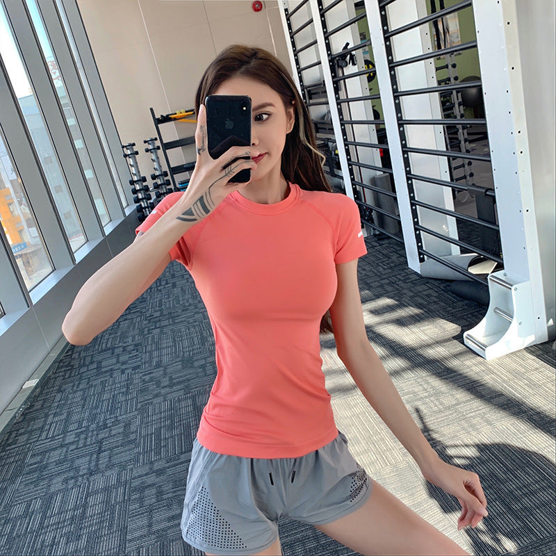 Yoga top, short sleeve, round neck, sweat absorbing, quick drying, breathable, Korean style♥, stylish, cute, fashionable, sports, S~XL
