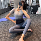 Yoga T-shirt, Yoga Top, Short Sleeve, Slim, Fashion, Round Neck, Gradient, 6 Colors, No Turning Up, Stretch, Sports, Breathable, Comfortable, Sweat Absorbent, Quick Drying, Casual, Slimming, Cute, Straight Skeleton, Tight, Colorful, Running, Fitness, S~L