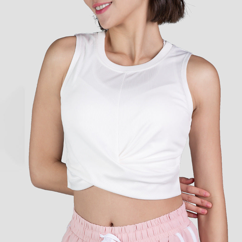 Yoga tops, tank tops, round neck, 5 colors, breathable, loose fitting, quick drying, cross hem, running, fitness, sports, daily use, feminine, stylish, luxurious, S~XL