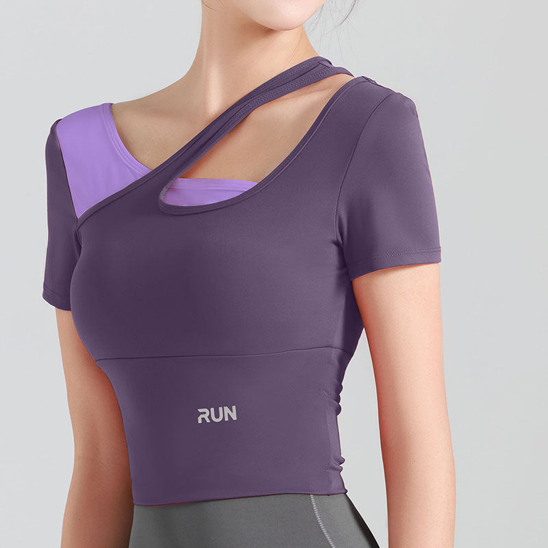 Yoga top, short sleeves, 3 colors to choose from, padding, color scheme, sports, breathability, quick drying, sweat absorption, belly cover, design, simple, slim, retro, cute, sexy, high-class, cheap, S~XXL