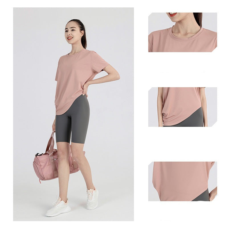 Yoga top, short sleeves, round neck, solid color, 4 colors to choose from, breathable, thin, irregular, casual, sweet, elegant, full of character, pretty, easy to match, S~XL
