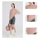 Yoga top, short sleeves, round neck, solid color, 4 colors to choose from, breathable, thin, irregular, casual, sweet, elegant, full of character, pretty, easy to match, S~XL