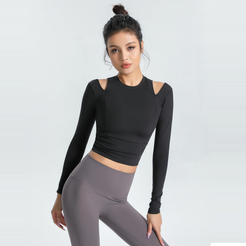 Yoga tops, long sleeves, slim, round neck, solid color, 4 colors to choose from, thin, fitness, super flattering, cute, feminine, pretty, S~XL