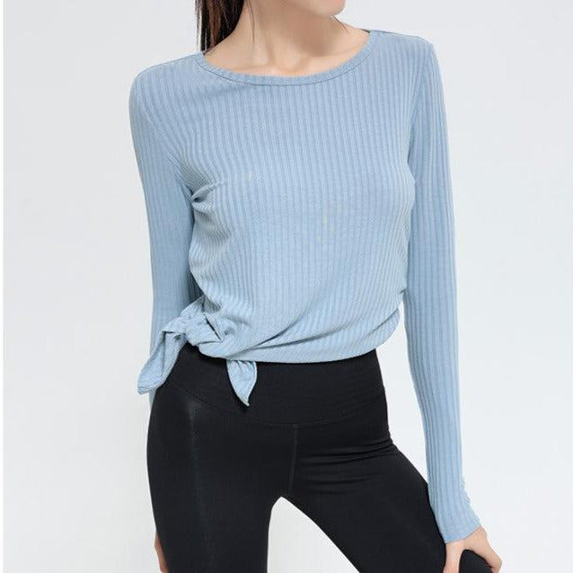 Yoga tops, long sleeves, round neck, stripes, 3 colors to choose from, running, open back, slimming design, popular item, S~XL