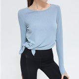 Yoga tops, long sleeves, round neck, stripes, 3 colors to choose from, running, open back, slimming design, popular item, S~XL