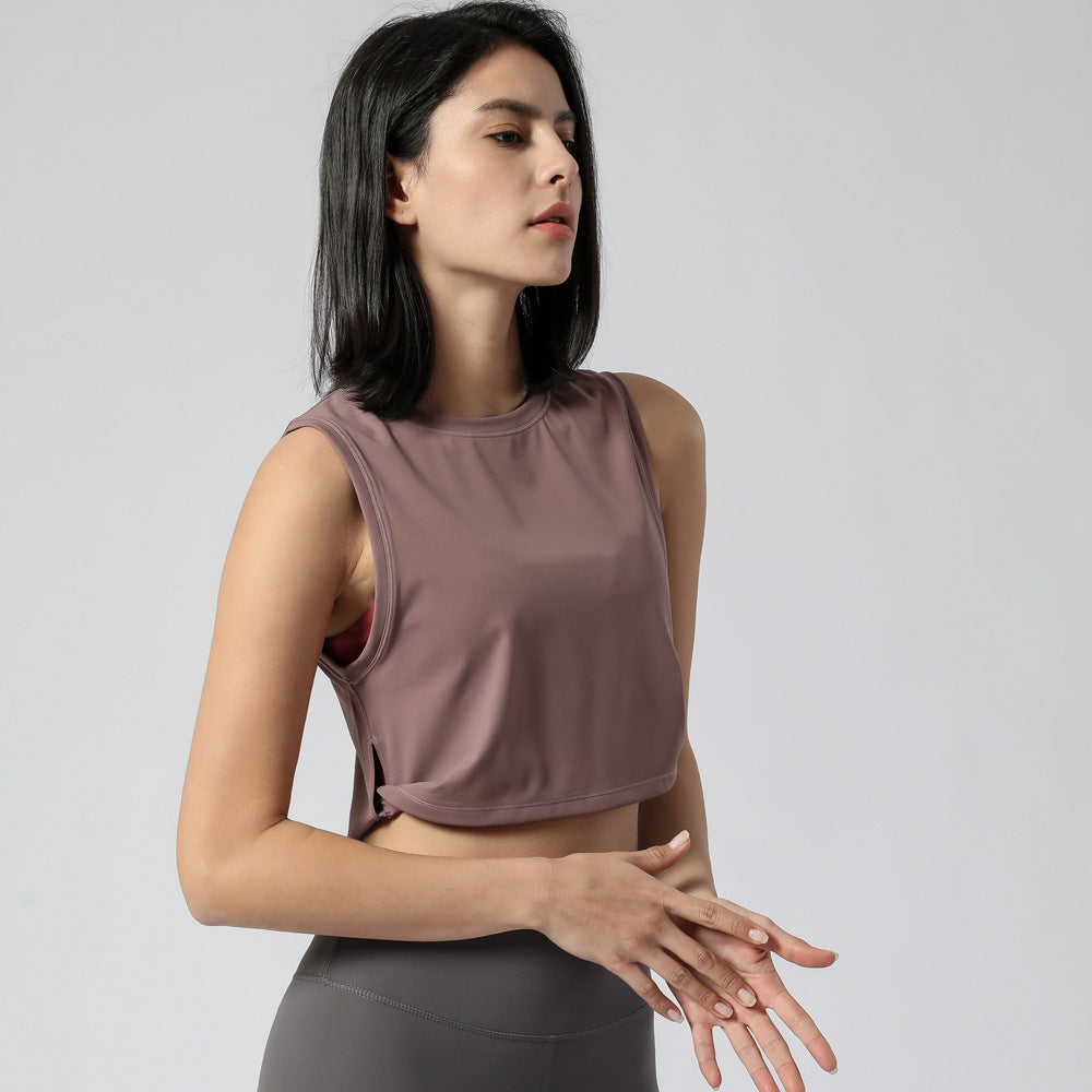 Yoga top, round neck, 4 colors to choose from, breathable, quick-drying, sweat-absorbent, belly cover, stylish, slimming, elegant, retro, cute for adults, daily, S~XL