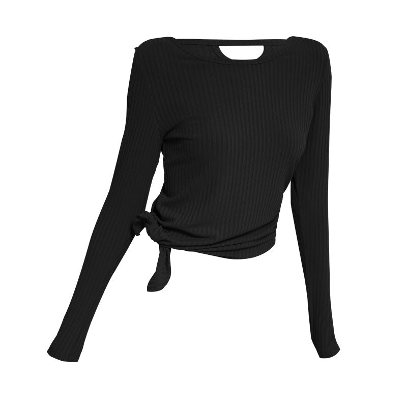 Yoga tops, long sleeves, round neck, stripes, 3 colors to choose from, running, open back, slimming design, popular item, S~XL