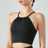 Yoga tops, bra tops, U-neck, frills, with cups, back cross, stretch, no shaking, open back, belly button exposed, 6 colors, breathable, sweat absorbent, quick drying, super big, padded, slimming, slim, cute for adults, sports, fitness, S~XL