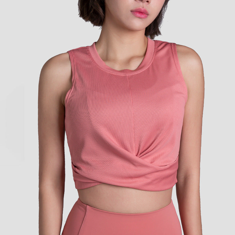 Yoga tops, tank tops, round neck, 5 colors, breathable, loose fitting, quick drying, cross hem, running, fitness, sports, daily use, feminine, stylish, luxurious, S~XL