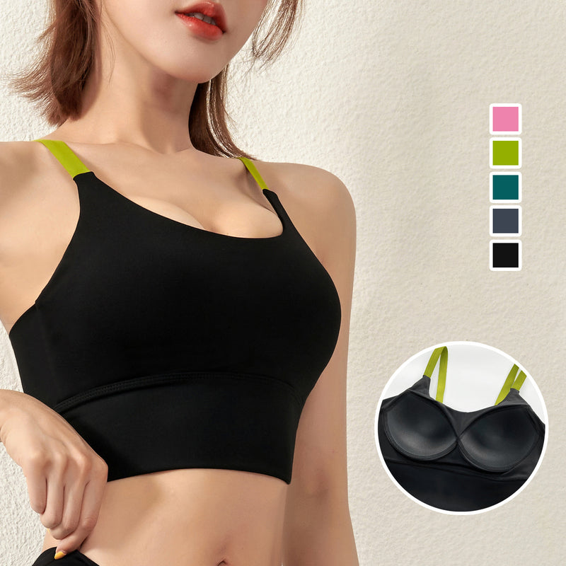 Yoga tops, bra tops, U-neck, no wires, 5 colors to choose from, color combination, breathable, quick-drying, sweat-absorbent, super flattering, open back, stylish, simple, elegant, sexy, S~XL
