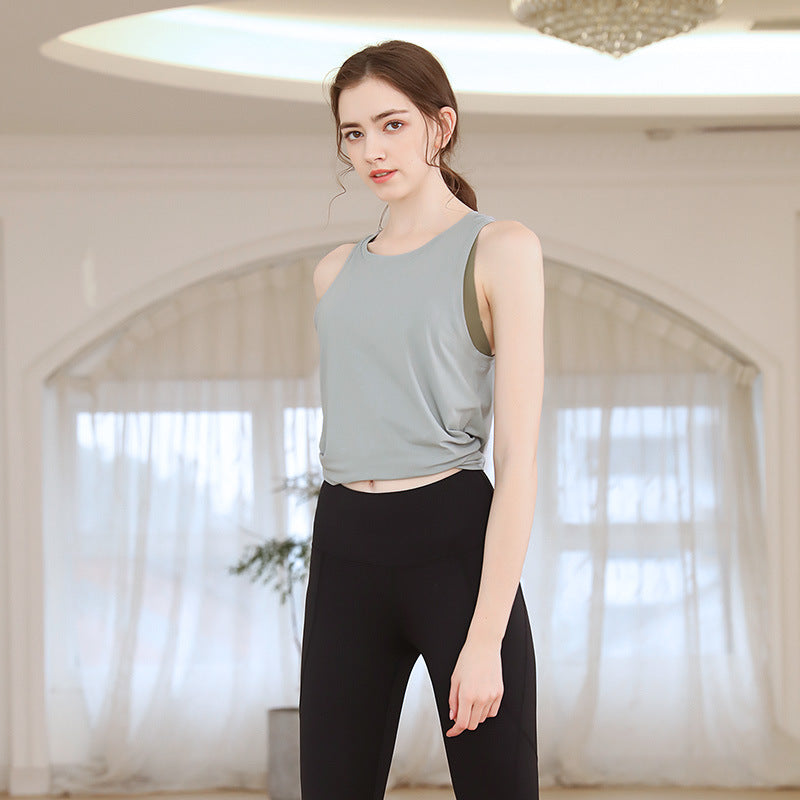 Yoga Tops Camisole Simple Elegant✿ Casual Comfortable Round Neck Sleeveless Solid Color 4 Colors to Choose from Breathable Quick Drying Openwork S~XL