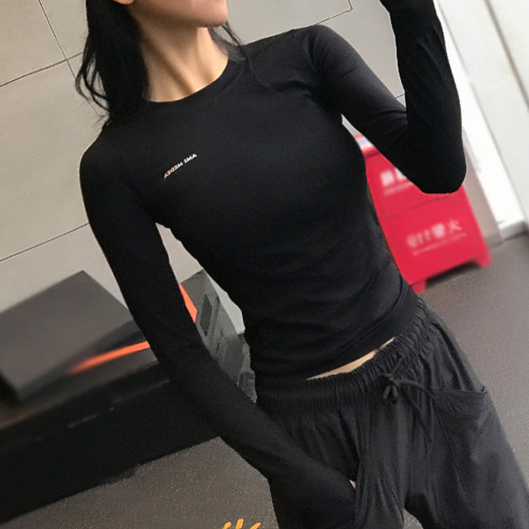 Long sleeve yoga top, round neck, solid color, fitness, running, this season's trend, S~L