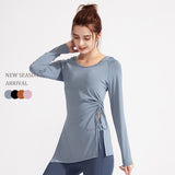 Yoga wear, tops, wrap, yoga t-shirt, long, hooded, drawstring, long sleeves, side slits, won't turn up, sports, running, fitness, quick-drying, soft, slimming, large size, body coverage, shirring, 4 colors available, S-XXL 