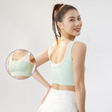 Yoga bra top with cups, open back, U-neck, 4 colors, no wires, wide shoulder straps, wide hem, sports, fitness, stylish, stretchy, sweat-wicking, quick-drying, cute, large size, pretty, S-XXL