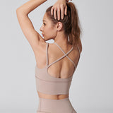 Yoga bra top with cups, open back, push-up, no shaking, back cross, wide hem, sports, fitness, gym, Pilates, running, stretch, comfortable, soft, U-neck, 7 colors, solid color, S-XL 
