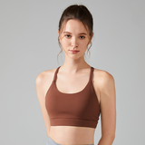 ヨガブラトップ カップ付き バッククロス 背中開き ワイヤーなし パッド入り スポーツ ピラティス 速乾 通気性 無地 超盛/盛れる