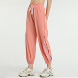 Jogger pants, yoga pants, sweatpants, relaxing pants, 3 colors available, high waist, with pockets, mesh, drawstring, see-through, thin, quick-drying, ribbon, elastic, switching, comfortable, breathable, loose, sports, running, fitness, cheap, S~XL 