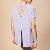 Summer new style mesh splicing sports short sleeve women's back cover butt cover T-shirt loose breathable running fitness top 