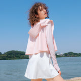 UPF50 + アイスシルク日焼け止め服屋外ルーズ長袖フード付き皮膚服抗 UV 日焼け止め服