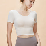 Summer new style butterfly back sports short sleeve women's flared hem outdoor sportswear removable chest pad top T-shirt 