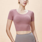 Summer new style butterfly back sports short sleeve women's flared hem outdoor sportswear removable chest pad top T-shirt 