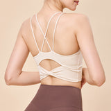 Summer new double shoulder strap cross back beautiful yoga bra high strength impact resistant running sports bra bag auxiliary chest 