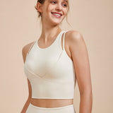 New Women's Sports Bra, Fake Two-Piece Double Shoulder Straps, Shockproof Push Up Back, Fitness Bra, Running Sports Top for Women 