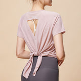 Summer new style mesh splicing sports short sleeve women's back cover butt cover T-shirt loose breathable running fitness top 