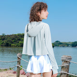 UPF50 + アイスシルク日焼け止め服屋外ルーズ長袖フード付き皮膚服抗 UV 日焼け止め服