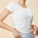 New Style Yoga Wear Short Sleeve Women's Hollow Beautiful Back Drawstring Pleated Breathable Outdoor Sports Running Fitness Wear Top T 