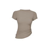 New Sexy Mesh High Neck Sports Yoga Short Sleeve Tight Gathered Running Sports Breathable Fitness Wear T-shirt Women 