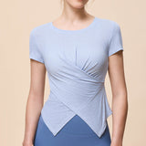 Summer New Style Sports Yoga Short Sleeve Women's Round Neck Twisted Chest T-Shirt Moisture Wicking Running Fitness Top for Women 