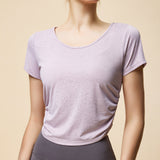 New Style Yoga Wear Short Sleeve Women's Hollow Beautiful Back Drawstring Pleated Breathable Outdoor Sports Running Fitness Wear Top T 