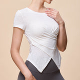 Summer New Style Sports Yoga Short Sleeve Women's Round Neck Twisted Chest T-Shirt Moisture Wicking Running Fitness Top for Women 