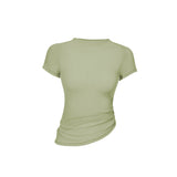 New Sexy Mesh High Neck Sports Yoga Short Sleeve Tight Gathered Running Sports Breathable Fitness Wear T-shirt Women 