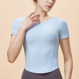 New summer yoga wear short sleeve tops, curvy back for women, slim fit t-shirts, outdoor sports running short sleeve tops 