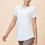 New Style Mesh Breathable Yoga Short Sleeve Women's Moisture Wicking, Waist Cover Butt Cover Slimming Long Arc Swing Yoga Wear T-Shirt 