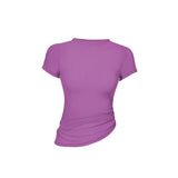 New Sexy Mesh High Neck Sports Yoga Short Sleeve Tight Gathered Running Sports Breathable Fitness Wear T-shirt Women 