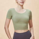 Summer new style butterfly back sports short sleeve women's flared hem outdoor sportswear removable chest pad top T-shirt 