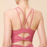 Summer new double shoulder strap cross back beautiful yoga bra high strength impact resistant running sports bra bag auxiliary chest 
