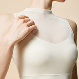 New Mesh High Neck Sports Yoga Short Sleeve Women's Sexy Breathable Fake Two-Piece Sports Bra Fitness Clothing Vest 
