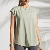 Tank top, yoga t-shirt, yoga top, popular, cover-up, 4 colors, loose fit, round neck, sleeveless, quick drying, body covering, alphabet, stylish, chubby, not constricting, fitness, sports, Pilates, running, S~L 