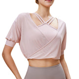 New One Two Wear Palace Style Yoga Wear Short Sleeve Blouse, Loose Breathable Muyun Gauze Running Sports Top, for Women 