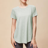 Summer new style mesh splicing sports short sleeve women's back cover butt cover T-shirt loose breathable running fitness top 