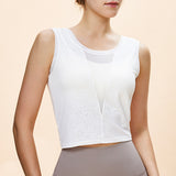 New two-wear sports yoga clothes for women with mesh breathable fitness tops, loose and slim outdoor running vest blouse 