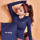 Long sleeve yoga top, round neck, solid color, fitness, running, this season's trend, S~L
