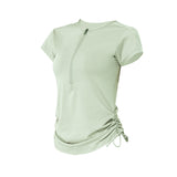 Short-sleeved T-shirt, yoga top, round neck, plain, thin, sports, breathable, unique design♪ Slim, drawstring design, S~XL 